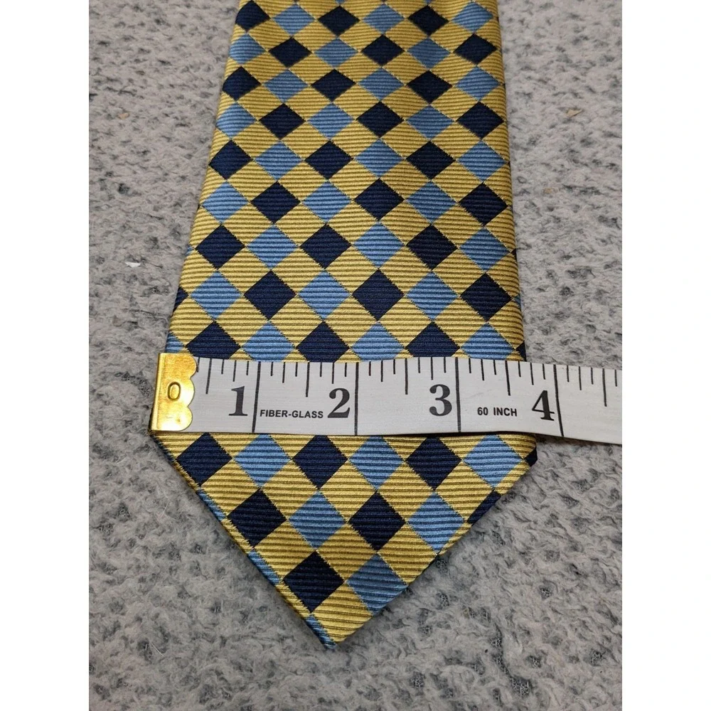 Brooks Basics Silk Tie Repp Style Diamond Geometric Blue & Gold USA Preppy Ivy